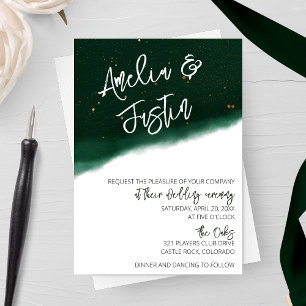Invitation Mariage d'aquarelle Emerald et Bronze