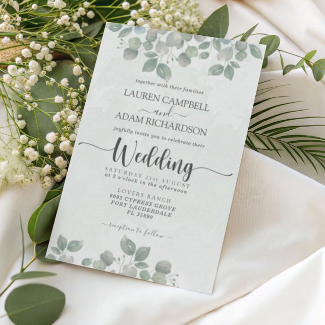 Invitation Mariage d'aquarelle Eucalyptus vert (Créateur téléchargé)