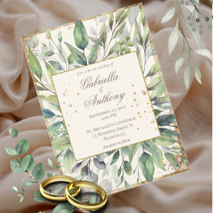 Invitation Mariage d'aquarelle Feuille Rustique Gold Greenery