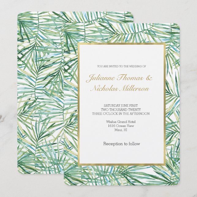 Invitation Mariage d'aquarelle Feuille tropical (Devant / Derrière)