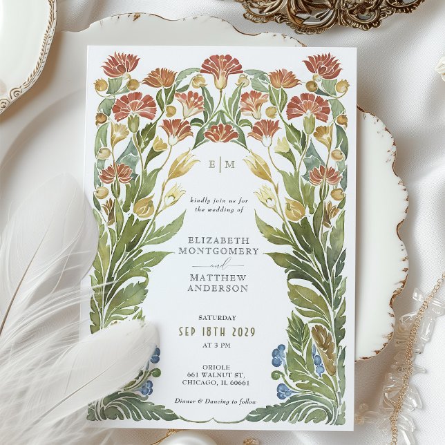 Invitation Mariage d'aquarelle Fleur sauvage vintage (Créateur téléchargé)
