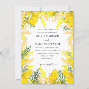 Invitation Mariage d'aquarelle fleurie rustique Jaune