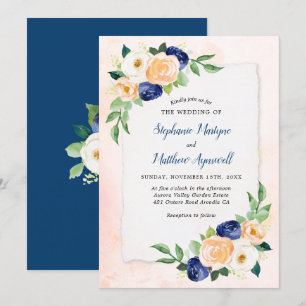 Invitation Mariage d'aquarelle Floral bleu moderne