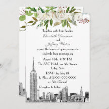 Mariage d'aquarelle florale blanche NYC Skyline ES