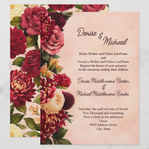 Invitation Mariage d'aquarelle florale de Bourgogne