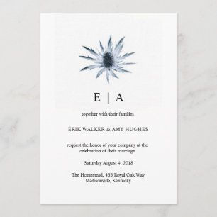 Invitation Mariage d'aquarelle florale de chardon bleu simple