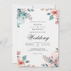 Invitation Mariage d'aquarelle florale de corail doux