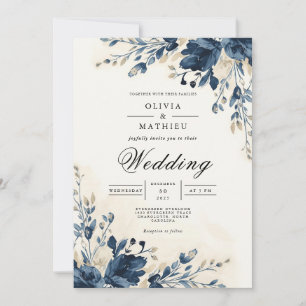 Invitation Mariage d'aquarelle florale de la marine