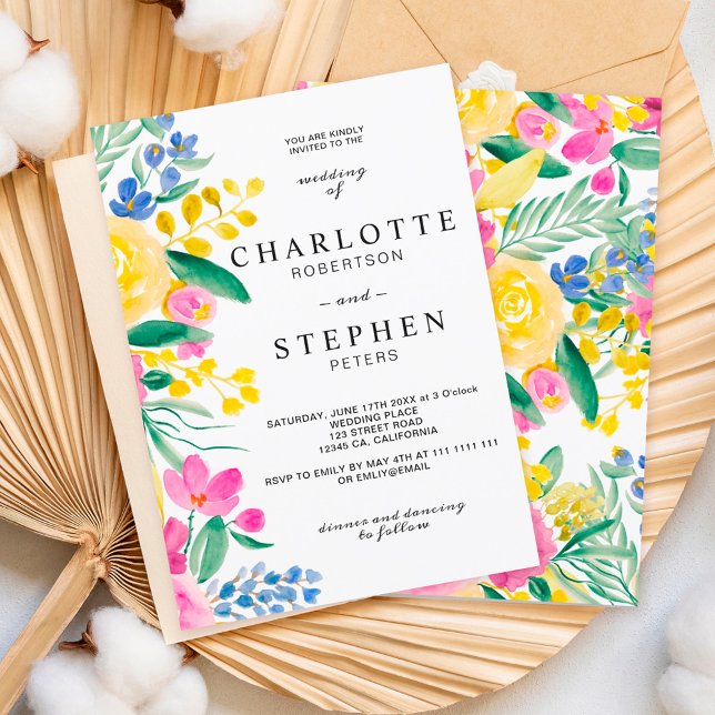 Invitation Mariage d'aquarelle florale de pays brillant (Créateur téléchargé)