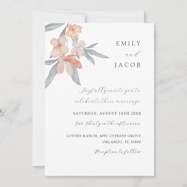 Invitation Mariage d'aquarelle florale de Pêche & Sage modern (Devant)