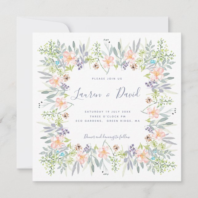 Invitation Mariage d'aquarelle florale de prairie (Devant)