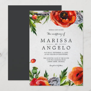 Invitation Mariage d'aquarelle florale des pavots rouges   Re