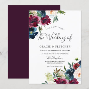 Invitation Mariage d'aquarelle florale élégant de la marine e