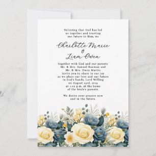 Invitation Mariage d'aquarelle florale jaune de la marine mod