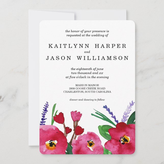 Invitation Mariage d'aquarelle florale moderne (Devant)