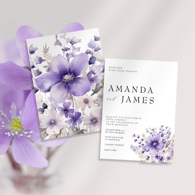 Invitation Mariage d'aquarelle florale pourpre (Créateur téléchargé)
