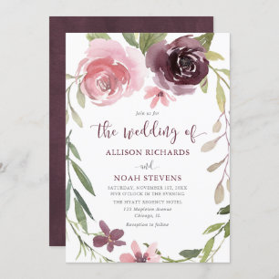 Invitation mariage d'aquarelle florale rustique et rougeâtre