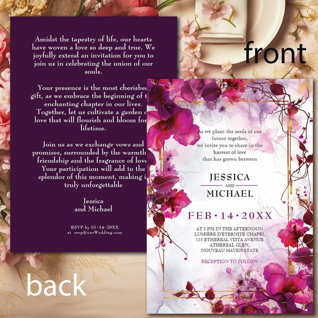 Invitation Mariage d'aquarelle Fuchsia (Fuchsia Enchantment: Watercolor Wedding Invitation)