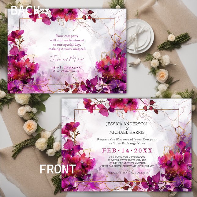 Invitation Mariage d'aquarelle Fuchsia (Fuchsia Enchantment: Watercolor Wedding Invitation)