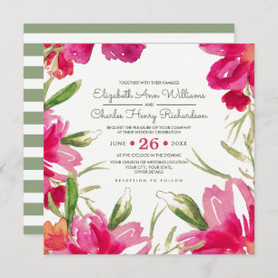Invitation Mariage d'aquarelle Fuchsia Green Floral