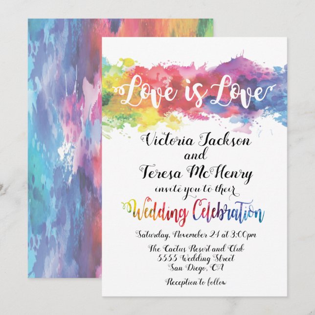 Invitation Mariage d'aquarelle gay lesbienne moderne (Devant / Derrière)