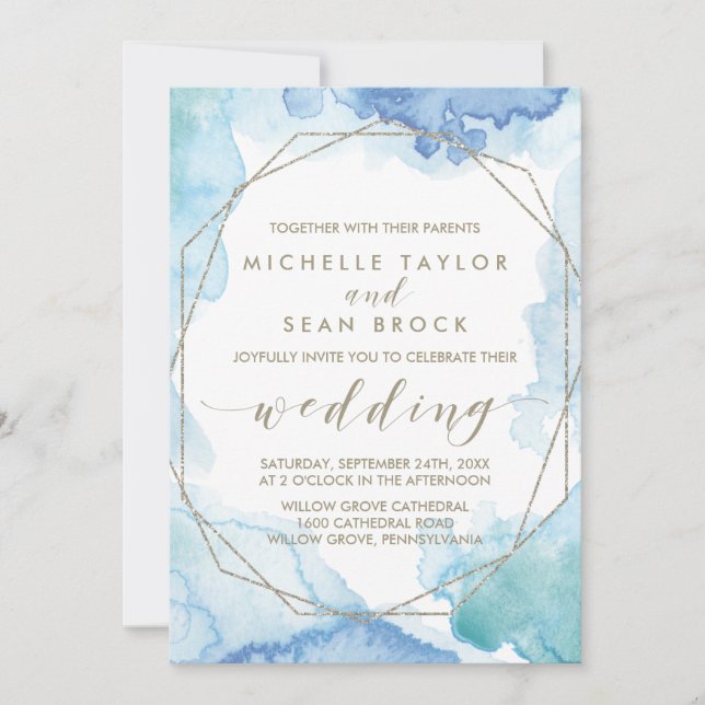 Invitation Mariage d'aquarelle géométrique (Devant)