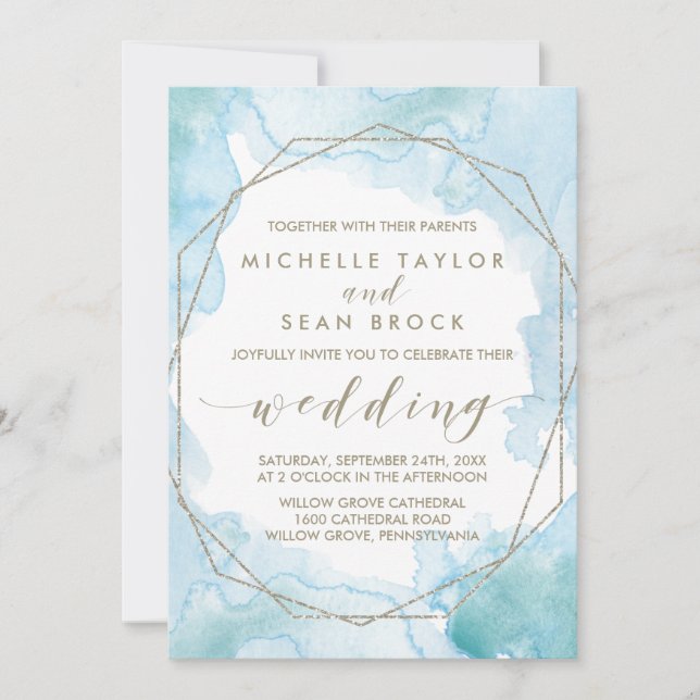 Invitation Mariage d'aquarelle géométrique (Devant)