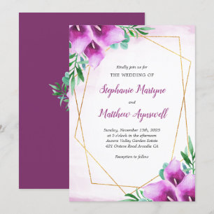 Invitation Mariage d'aquarelle géométrique violet Calla Lily