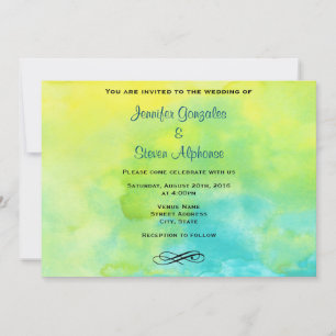 Invitation Mariage d'aquarelle jaune et bleu turquoise