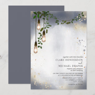 Invitation Mariage d'aquarelle Lightbulb Green Garland