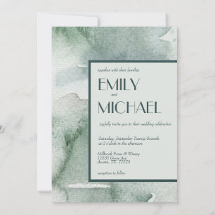 Invitation Mariage d'aquarelle moderne Abstrait Sage Green Mo