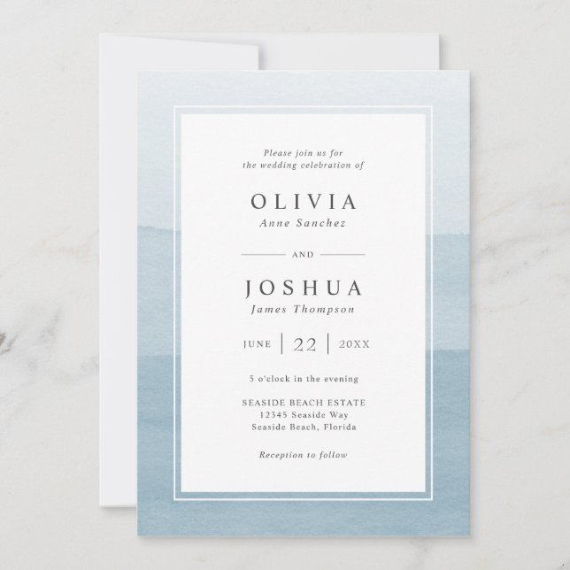 Invitation Mariage d'aquarelle moderne bleu foncé (Devant)
