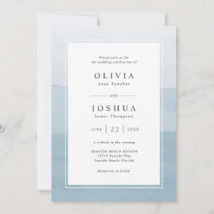Invitation Mariage d'aquarelle moderne bleu foncé