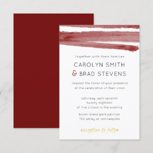 Invitation Mariage d'aquarelle moderne en Bourgogne rouge et 