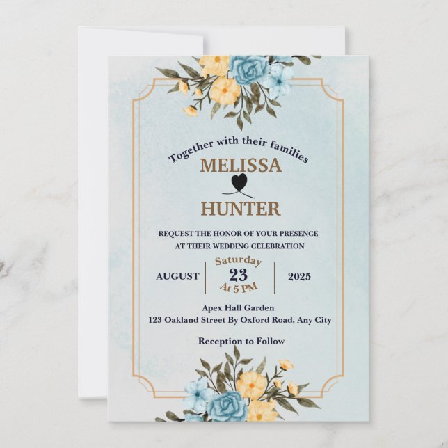 Invitation Mariage d'aquarelle moderne et élégant (Devant)