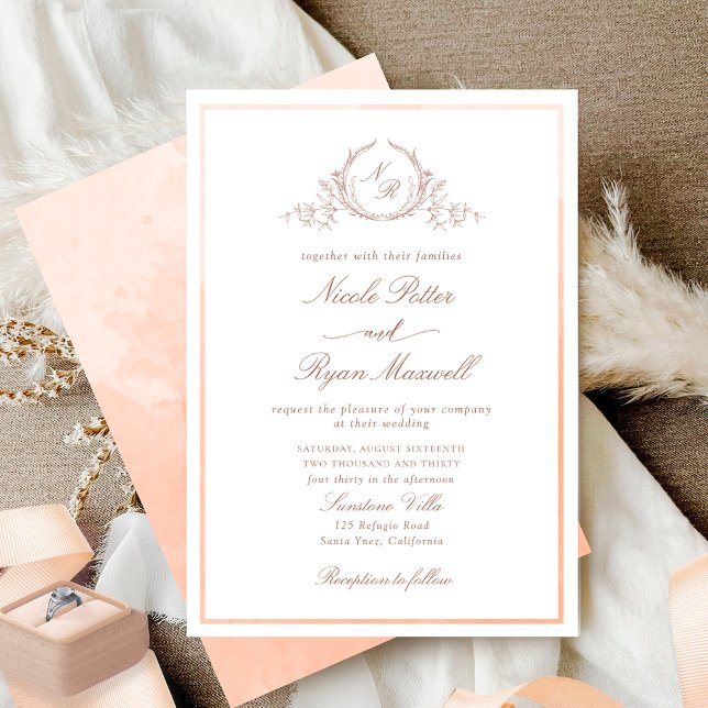 Invitation Mariage d'aquarelle monogramme classique (Créateur téléchargé)
