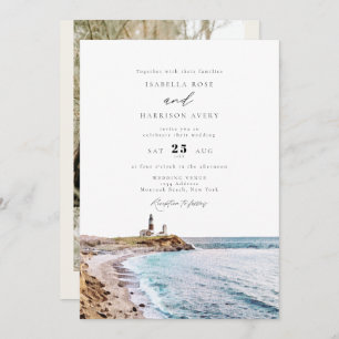 Invitation MARIAGE d'aquarelle MONTAUK Lighthouse New York 