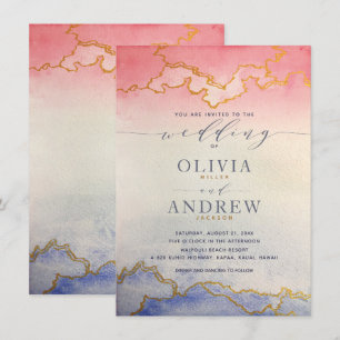 Invitation Mariage d'aquarelle Ombre rose et bleu