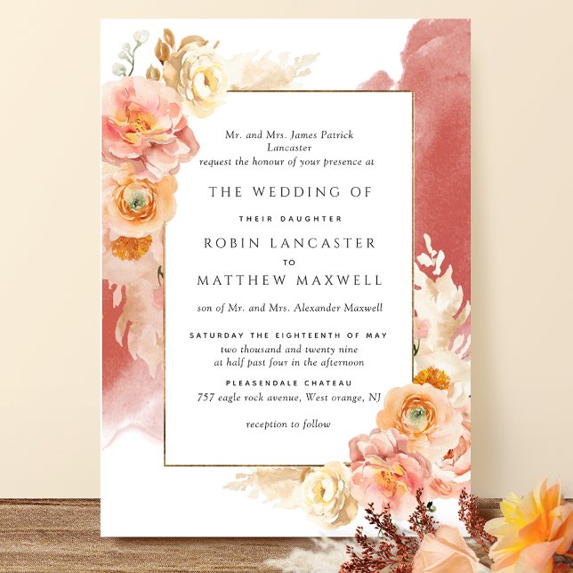 Invitation Mariage d'aquarelle orange pâteux (Créateur téléchargé)