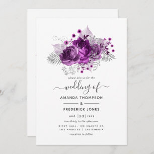 Invitation Mariage d'aquarelle prune et argent