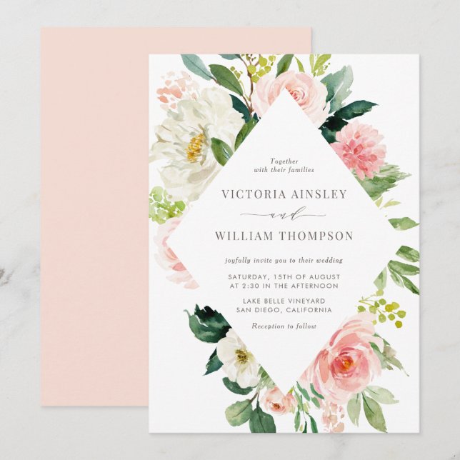 Invitation Mariage d'aquarelle romantique (Devant / Derrière)