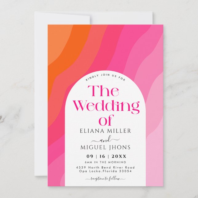 Invitation Mariage d'aquarelle rose et orange moderne chaud (Devant)