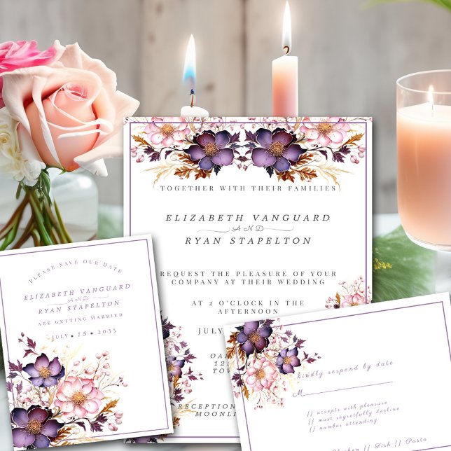 Invitation Mariage D'Aquarelle Rose Et Violet (Créateur téléchargé)