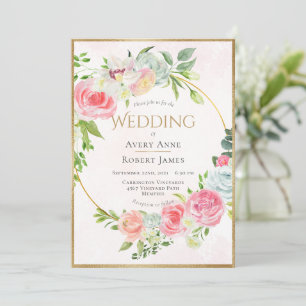 Invitation Mariage d'aquarelle rose Floral Or