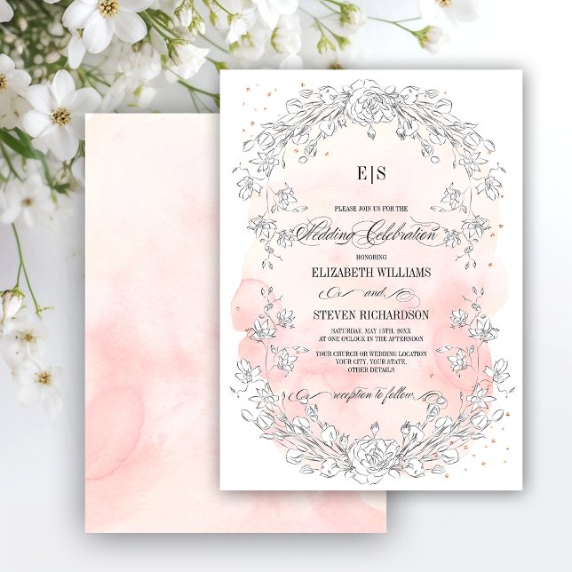 Invitation Mariage d'aquarelle rose flou croisé (Créateur téléchargé)
