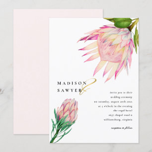 Invitation Mariage d'aquarelle rose King Protea