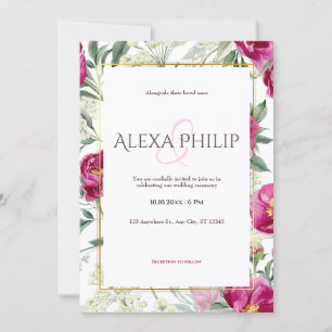 Invitation Mariage d'aquarelle rose Romance intemporel
