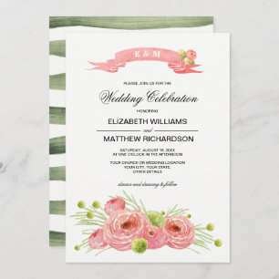 Invitation Mariage d'aquarelle Rose romantique