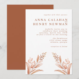 Invitation Mariage d'aquarelle Russe Brown Feuille Peach