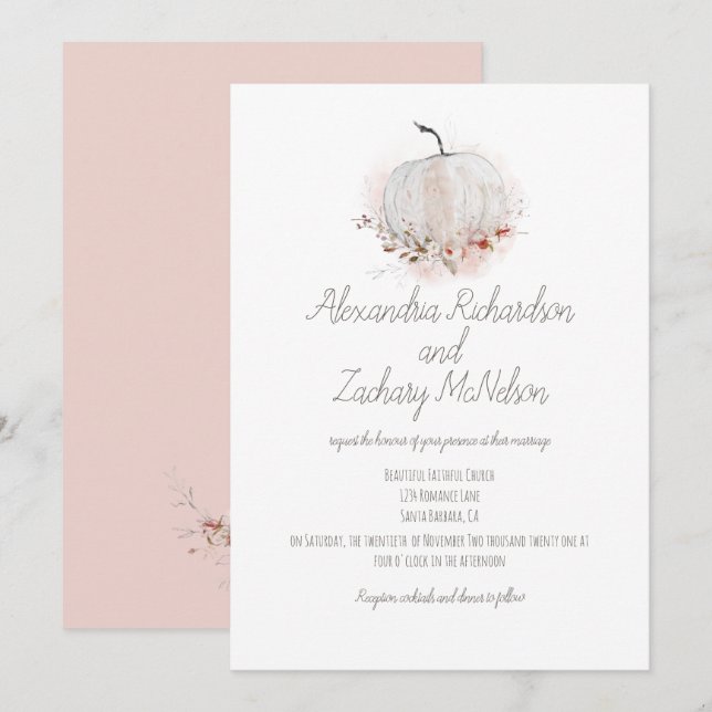 Invitation Mariage d'aquarelle Russe Citrouille rose pâle (Devant / Derrière)
